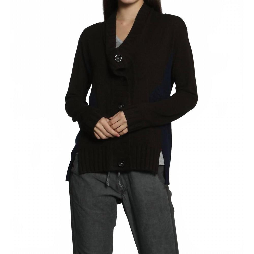 NEW LABEL+THREAD women's willow button cardigan in brown/navy